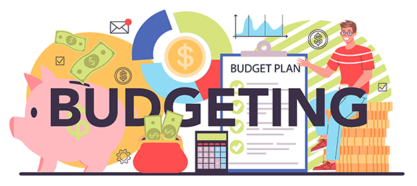 Budgeting typographic header. Idea of financial planning and well-being