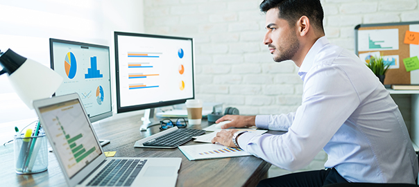 Freelance Salesman Examining Data At Desk